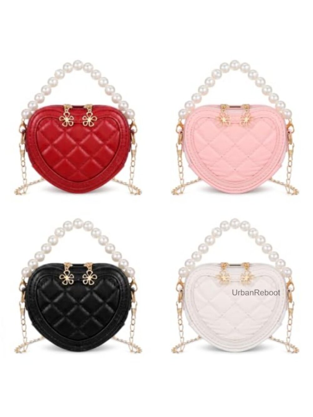 4 Pack Girls Mini Crossbody Purses PU Leather Heart Pearl Handle